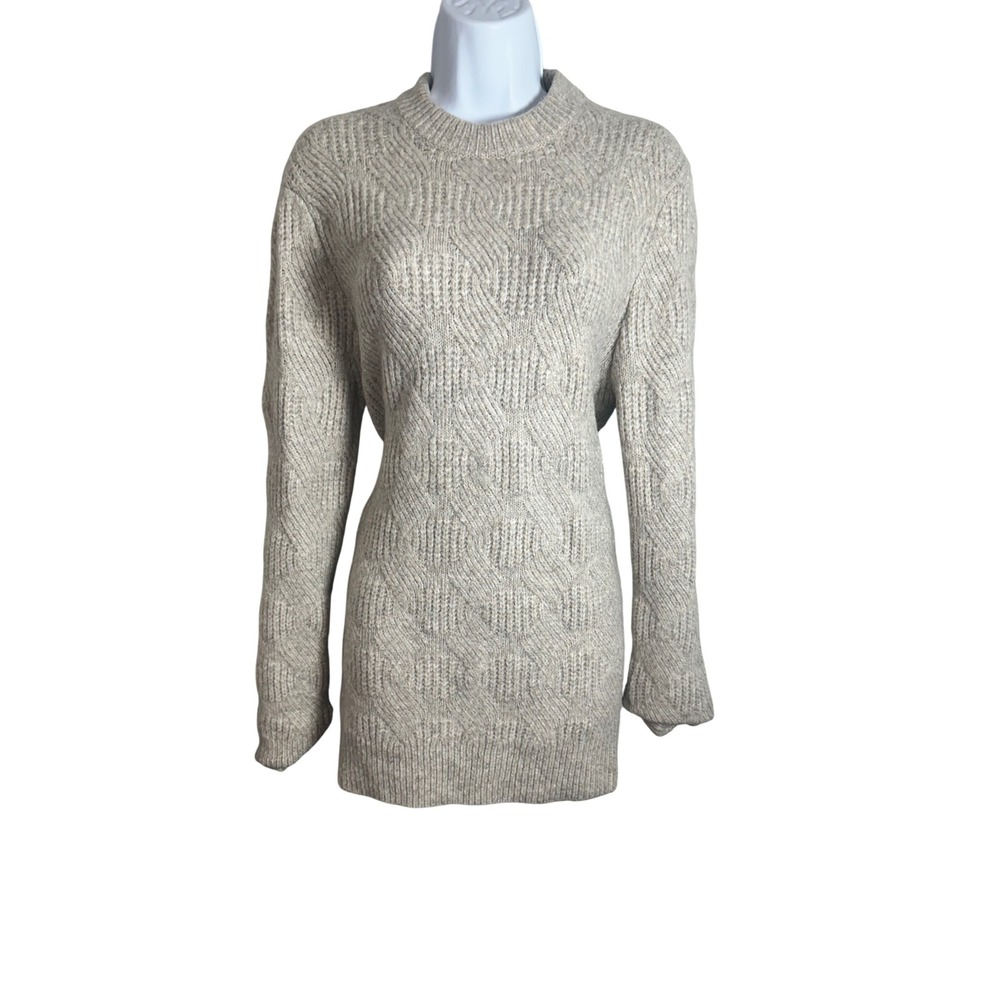 H&M Womens Small Heather Beige Cable Knit Wool Blend Tunic Sweater Regular Fit